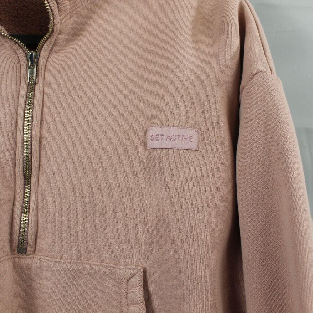 Set Active Sweatshirt Womens Small Half Zip Pullover Light Pink Cropped Gym Yoga - Picture 3 of 11